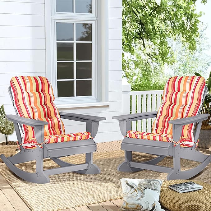 Sundale Outdoor Adirondack Rocking Chair with Cushion, HDPE Patio Plastic All Weather Adirondack Rocker, Water Resistant for Outside, Garden, Pool, Yard, Grey