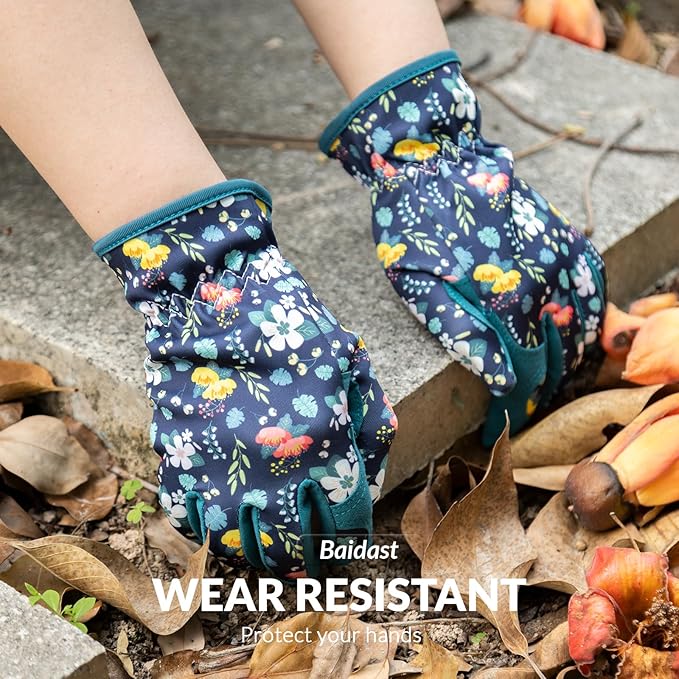 Baidast Garden Gloves, Breathable Leather Gardening Gloves Thorn Proof for Digging, Planting, Pruning