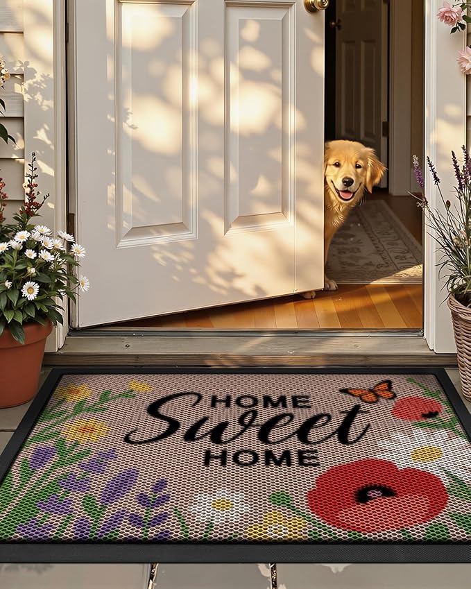 Color&Geometry Outdoor Door Mat, Resilient & Flexible Non-Slip Door Mat 24"x36", Dirt Trapping Waterproof Doormat, Welcome Mat for Porch, Patio & Entryway, Blossom Beige