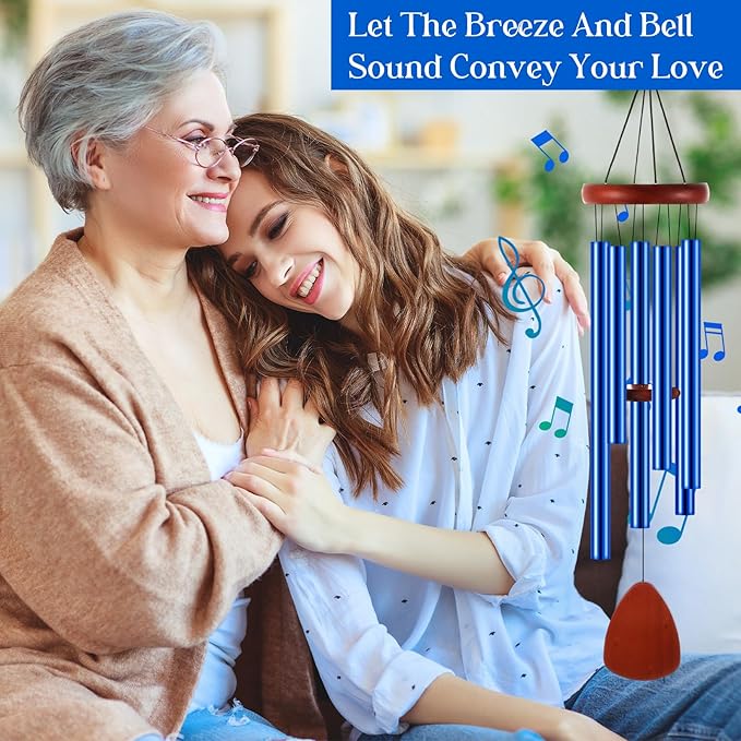 Leinuosen Wind Chimes for Outside Wind Chimes Outdoors Deep Tones 28" with 6 Aluminum Tubes Memorial Sympathy Windchime for Valentine Tree Decor Garden Courtyard Mom Loved One Gifts(Classic,Blue)