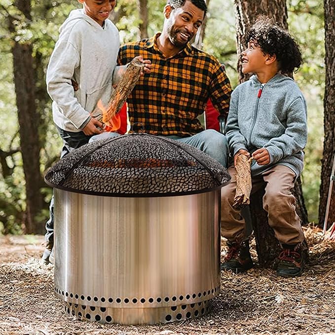 REDCAMP 30Inch Fire Pit Spark Screen, Collapsible Fire Pit Screen Round with Handle, Heavy Duty Iron Fire Pit Cover Mesh Round Replacement Firepit Screens Easy Opening for Outdoor Patio Backyard
