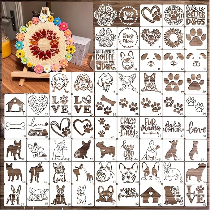 Small Stencils for Painting on Wood Burning Reusable, 3 Inch Reusable Stencil for Craft Ornament Paint Template Stencils for Wall Card Rock Wood Signs Coasters Canvas Home Decor (Dog)