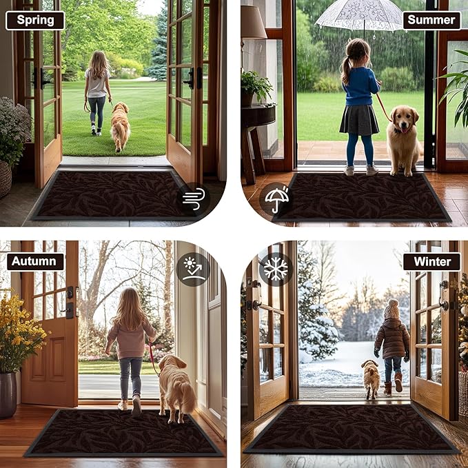 Smiry Front Door Mat Indoor Outdoor Entrance, Heavy Duty Natural Rubber, Trap Dirt and Moisture, Non-Slip Doormats, Low Profile, Easy Clean Patio Porch Entryway Mat, 29.5x17, Dark Brown