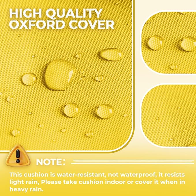 Waterproof Outdoor Chaise Lounge Chair Cushion 74.4 x 22 x 4.7 Inches Memory Foam Lounge Chair Cushions for Outdoor Furniture with Ties, Thickened Pool Chaise Lounge Chair Cushions, Yellow