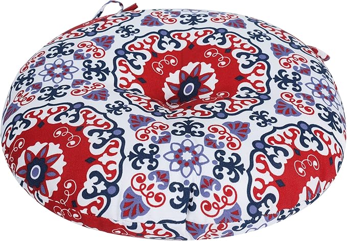 Bistro Chair Cushions 15 inch,Set of 2,Tufted Round Chair Cushions with Ties,15"x15"x4",Water Resistant Round Seat Cushion for Barstool Chairs,Patio Garden Kitchen Outdoor Furniture(Red Medal)