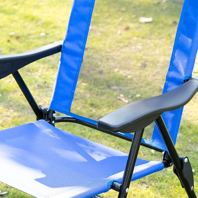Outsunny Folding Patio Dining Chairs Set of 2, Outdoor Deck Chair with Removable Headrest, Camping Chair with Adjustable Sling Back for Garden, Backyard, Lawn, Blue