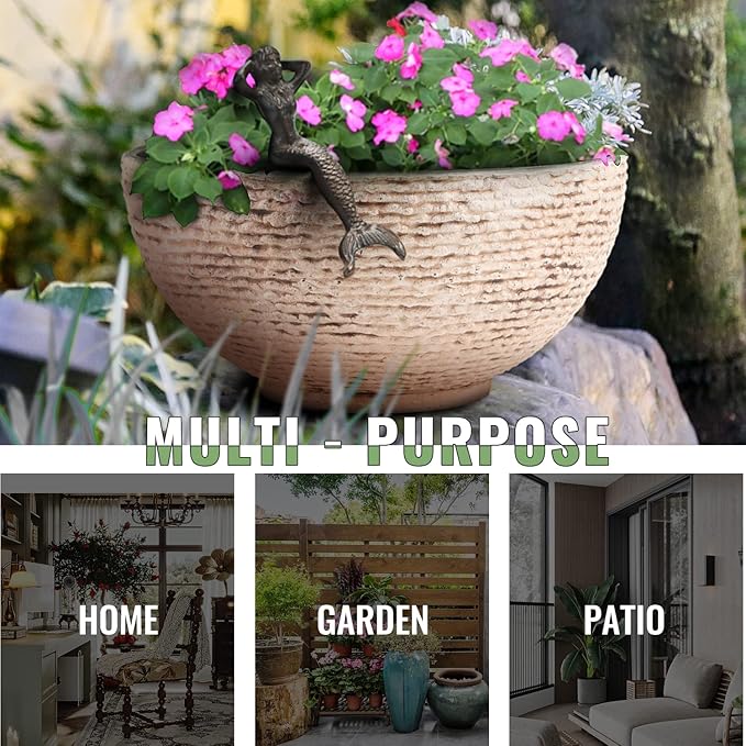 Sungmor Large Garden Bowl Planter Water Plant Pot, Miniature Landscaping Succulent Planter, 15.6 Inch Marble Texture Water Lily Pots, Small Fountain Base Mini Fish Pond Bird Bath