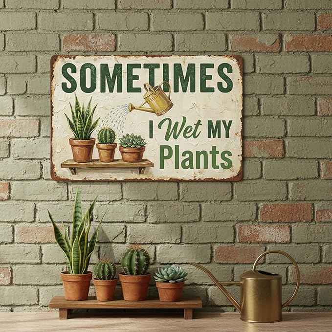 Funny Plant Tin Sign - "Sometimes My Plants", ucculent & Cactus Metal Art, Metal Sign - 8x12 Aluminum Wall Decor for Shed, Bathroom, Garden, Sunroom, Housewarming Gift