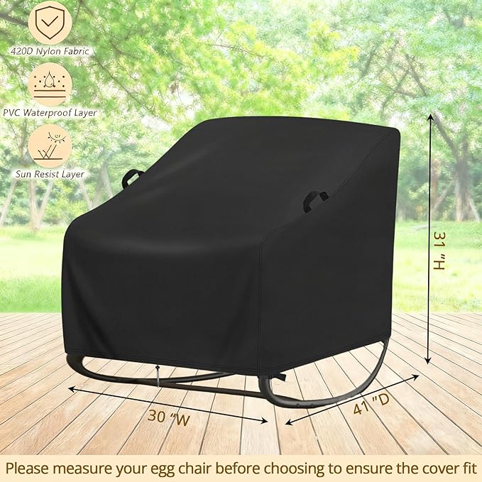 Papasan Rocking Chair Cover,Waterproof Covers for Rattan Wicker Egg Chairs,Outdoor Indoor Lounge Rocker Shield for Patio,Living Room,Bedroom,or Porch (30"W x 41"D x 31"H,1-Pc)