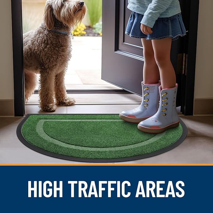 OLANLY Half Circle Door Mat Indoor Outdoor Entrance Welcome, Waterproof All-Season, All-Weather Doormat, Sturdy Natural Rubber, Low Profile, Easy Clean Patio Porch Entryway Mat, 35x23, Green