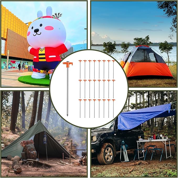25 Pack Tent Stakes Heavy Duty 10 Inch Camping Stake Yard Stakes Metal Tent Pegs for Ground Stake Spikes for Camping Garden Yard (Orange)