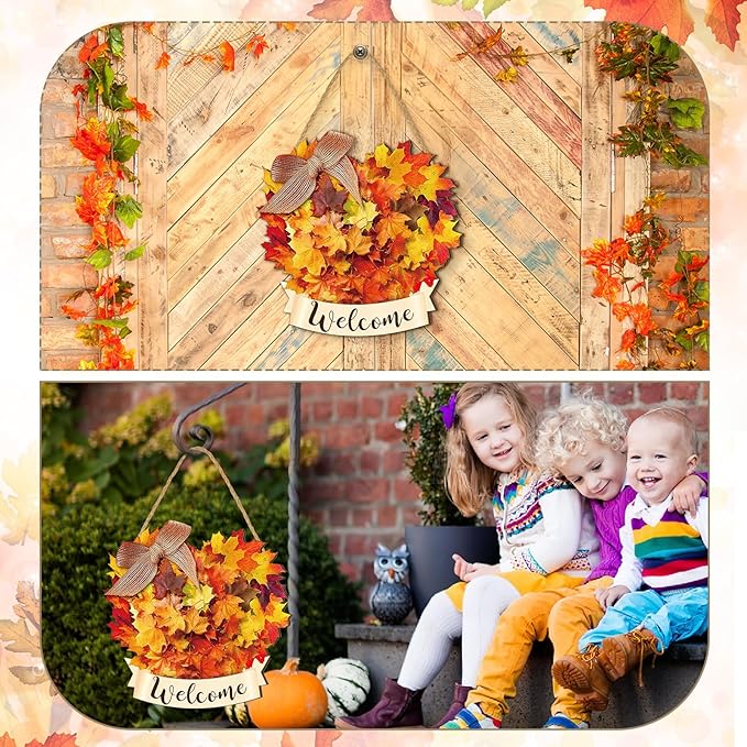 Boao Thanksgiving Welcome Door Sign Maple Leaves Hanging Decor Fall Wooden Sign Autumn Decorations Pumpkin Maple Leaves Wood Hanger for Outdoor Farmhouse Front Porch
