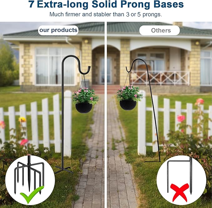 84" Shepherds Hooks for Outdoor, Heavy Duty Bird Feeder Pole with 7 Prongs Base for Hanging Lantern, Hummingbird Feeder, Plant Baskets, Shepherds Hook for Bird Feeders for Outside, 1 Pack
