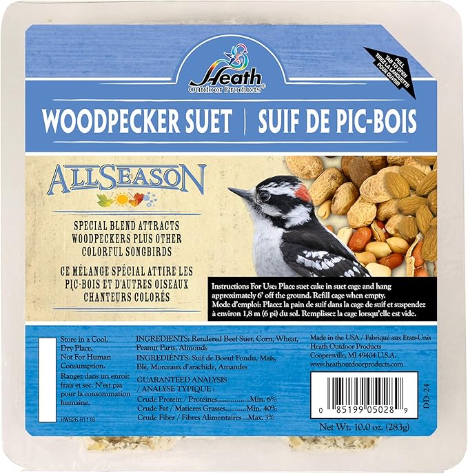 Heath Woodpecker Blend Suet Cakes Sample Pack, Contains 3 Suet Cakes, Try It, Your Birds Will Love it, for Woodpeckers, Cardinals, Siskins, Sparrows, Finchs & Many More Wild Bird Species