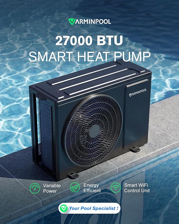 27000 BTU Pool Heat Pump for 7000 Gals Above and Inground Swimming Pool, Smart WiFi Control Electric Pool Heater, Titanium Spiral Heat Exchanger, 120V, Energy Efficient