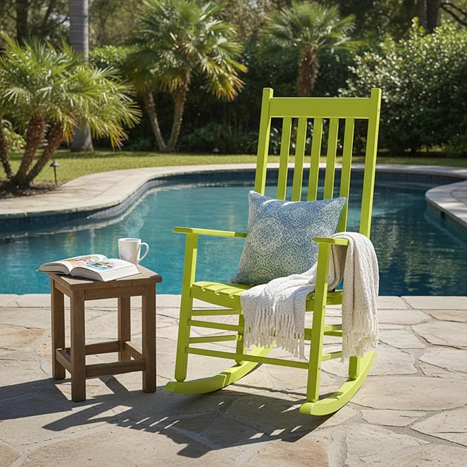 Shine Company Vermont Porch Rocker, High Back Wood Rocking Chair, Lime