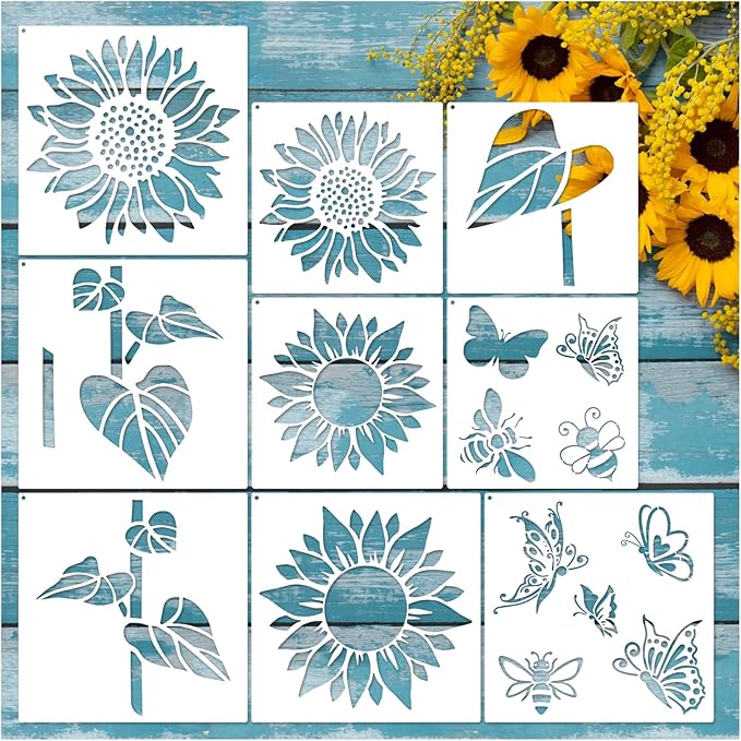 Large Sunflower Flower Stencils for Painting Garden Fence - Sunflower Floral Stencil Templates for Wood Furniture, Wall Mural