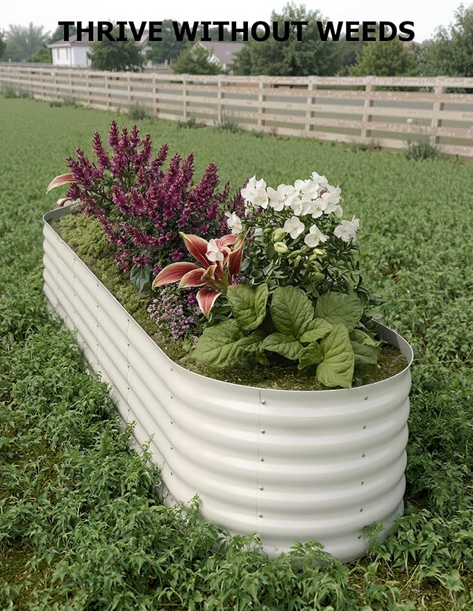 GarveeLife 8x2x1.5 ft Galvanized Raised Garden Bed - 18“ Tall Metal Planter Box for Vegetables, Flowers, Herbs, Rust-Resistant Outdoor Garden Box, Easy Assembly Raised Beds for Gardening, Beige