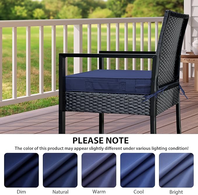 Outdoor Chair Cushions Set of 4 -Waterproof Outdoor Seat Cushions for Patio Furniture, Patio Chair Cushion with Handle and Ties, Square Out Door Chair Pads,17" x 16" x 2",Navy Blue