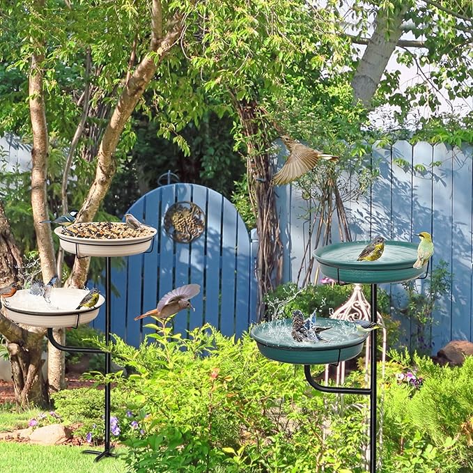 Freestanding Birdbaths Bowl Outdoor, Standing Garden Bird Bath Bird Feeder Bowl, Detachable Decoration Spa Birdfeeder for Garden Patio Yard Lawn (Green 2)