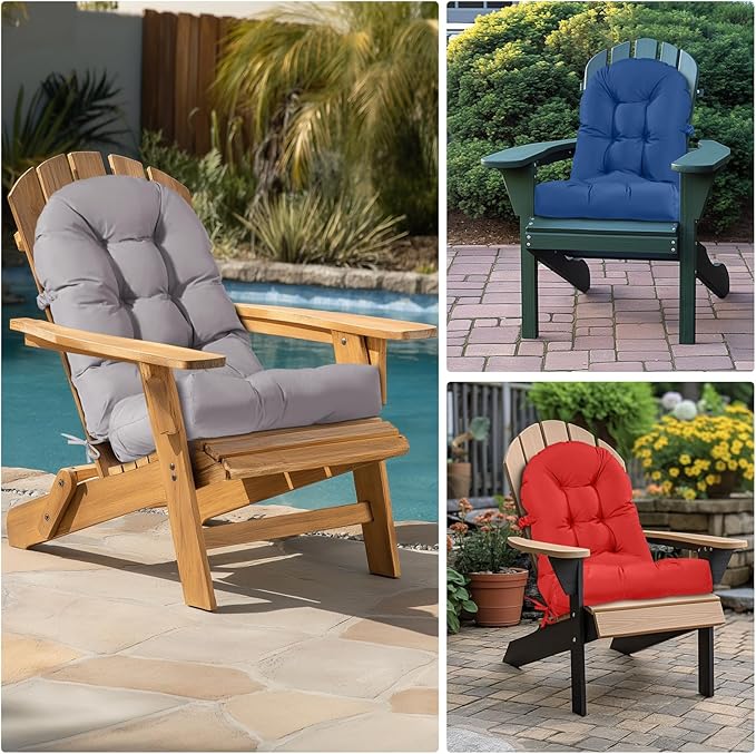 Adirondack Chair Cushion Tufted Waterproof Outdoor Rocking Chair Cushions with Ties Anti-Slip High Back Patio Chair Cushions for Patio Furniture Cushions