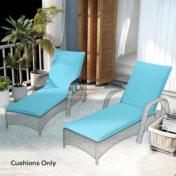 Outsunny Outdoor Lounge Chair Cushion Set of 2, UPF50+ 200gsm Fabric and 25D High-Density Foam, Foldable Patio Chaise Lounge Cushion Set, Fade Resistant for Lawn Pool, 76" x 23", Light Blue