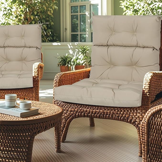 High Back Chair Cushions Set of 2, Adirondack Chair Cushion with Waterproof, Rocking Chair Cushion for Outdoor Patio, Garden Porch 45”x 22”x 4 (2, Khaki B)