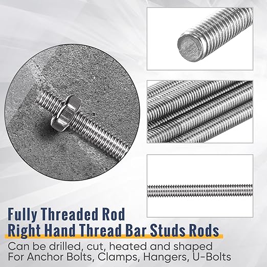 LEIFIDE 8/32 Inch 4mm Threaded Rod with Hex Nuts 4mm Stainless Steel Threads Studs Rods Stainless Steel Fully Threaded Hex Nuts for Beaded Garden Stake Rods(12 Pcs,12 Inch)