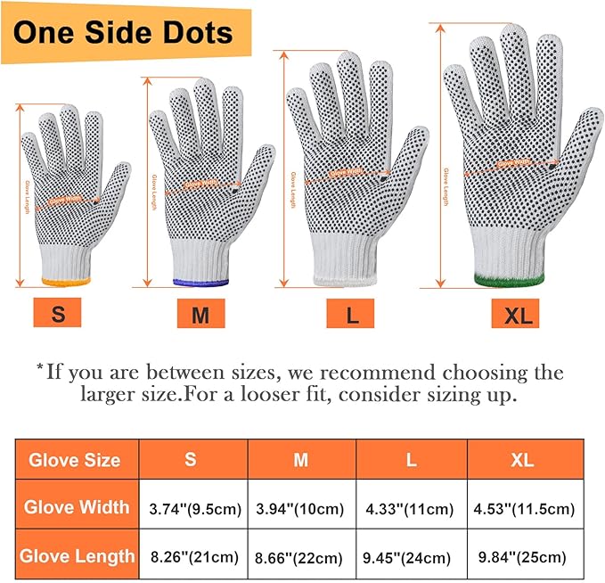 Evridwear Cotton Polyester String Knit Shell Safety Protection Work Gloves for Painter Mechanic Industrial Warehouse Gardening Construction Men & Women 12 Pairs, With One Side Dots, S Size
