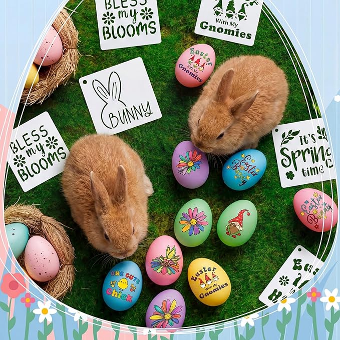 Marspark 72 Pcs Spring Easter Small Stencils for Crafts Reusable 3 Inch Stencils for Painting on Wood DIY Craft Paint Template for Wall Home Decor Card Rock Canvas Drawing Holiday (Bunny Egg)