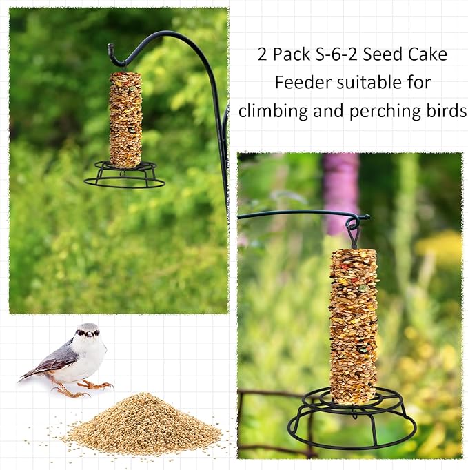 Honeydak 1 Pcs Cylinder Bird Feeder Outdoor Seed Holder for Large Small Cylinders Metal Suet Cake Feeder Backyard Wild Birds Feeding Bird Container for Outdoors Garden (Black)