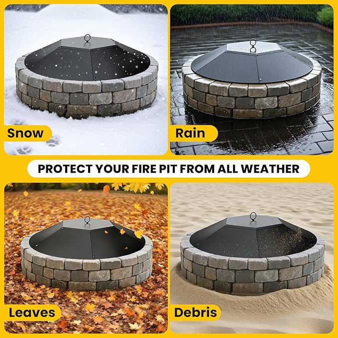 28-inch Round Fire Pit Lid - Metal Fire Pit Lid with Handle & Poker, Fit for Fire Pits up to 26", Heavy-Duty Outdoor Fire Pit Accessory (Black, 28 inch)