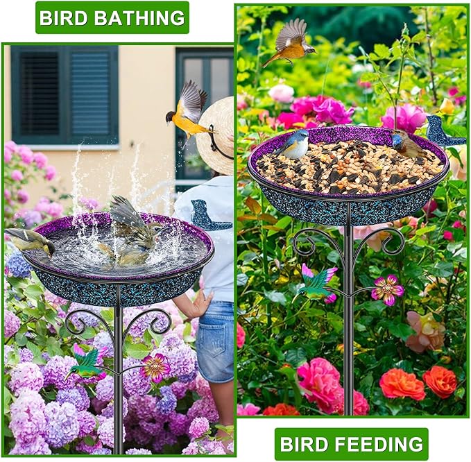 Metal Bird Bath for Outside, Freestanding Garden Bird Baths Bowl, Vintage Birdbath for Outdoors Yard Garden Lawn Decor Decor (Gradient Purple)