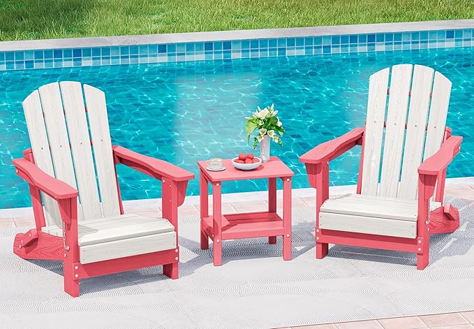 SERWALL Kids Adirondack Chair Sets for 2, HDPE Adirondack Chair for Children,All-Weather Resistant for Patio, Garden, Backyard - White and Light Pink