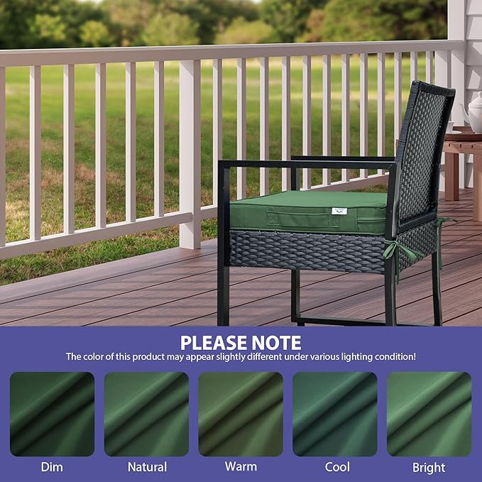 Outdoor Chair Cushions Set of 4,Waterproof Outdoor Seat Cushions for Patio Furniture,Patio Chair Cushion with Handle and Ties, Square Out Door Chair Pads,17" x 16" x 2", Forest Green