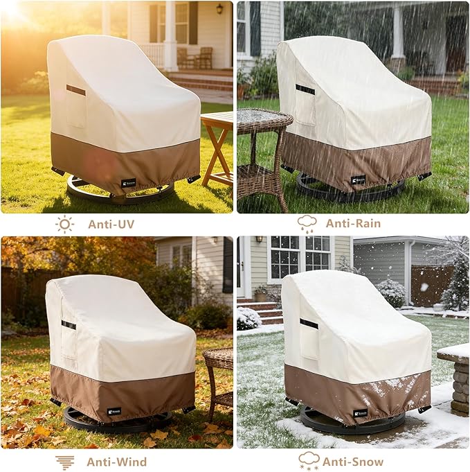Outdoor Swivel Rocker Chair Cover 2Pack, Waterproof Rocking Chair Covers, All-Weather Protection Outdoor Lawn Patio Furniture Covers for Patio Chair 30" W x 33" D x 32" H, Beige