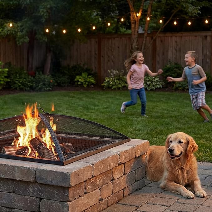 Sunnydaze Square Fire Pit Spark Screen - Outdoor Fire Pit Screen with Handle - Heavy-Duty Steel Metal Mesh - 24" Square