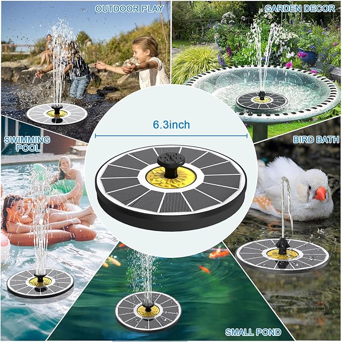Yzert Solar Fountain for Bird Bath, 3.5W Upgraded Solar Bird Bath Fountains with 4 Fixed Pipes 7 Nozzles No Battery, Solar Fountain Pump for Bird Bath Outdoor(White)
