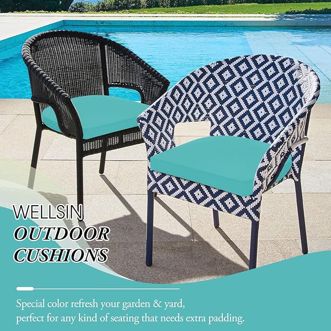 Wellsin Outdoor Chair Cushions for Patio Furniture, 3-Year Color Fastness Patio Chair Cushions Set of 2, Water Resistant Round Corner Outdoor Seat Cushions 17"X16"X2", Teal