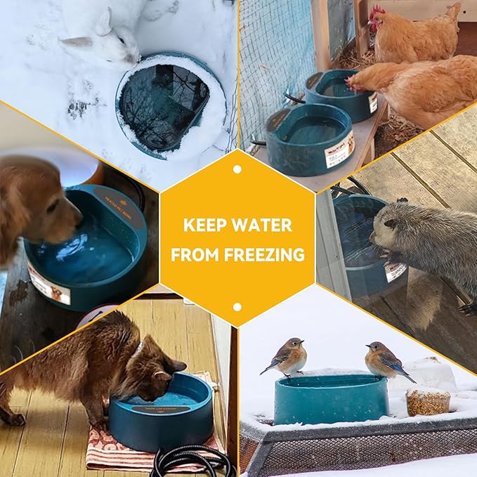 Heated Water Bowl for Cats, Outside Heating Dog Bowl Winter Heated Bowl for Feral Animals Birds Chickens Wildlife, 67OZ