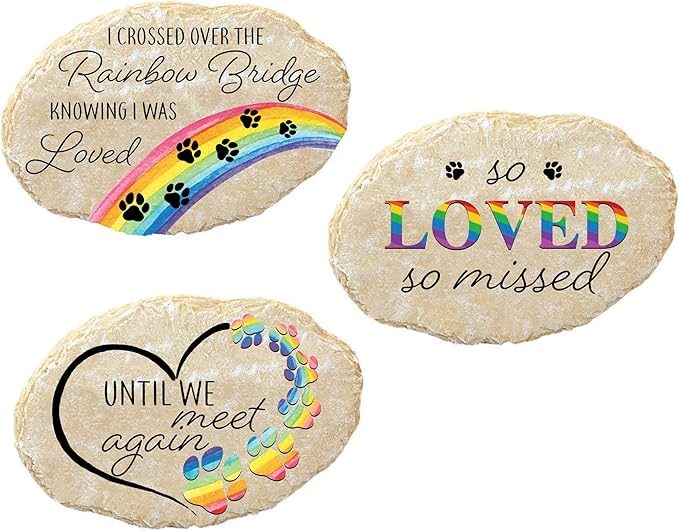 ASHLEY GIFTS Memorial Garden Stone, Rainbow Bridge Tiding Stone, Assortment of 3