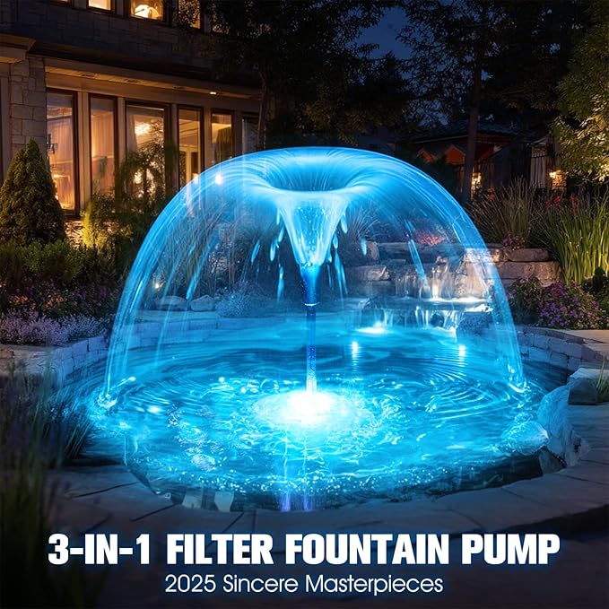 Submersible Pump RGB Pond Filter System Kits,3-in-1 Pond Filter Fountain with Colorful Lights,660GPH Pond Filter Box,Multi-layer Filtration, Applicable to Garden Pond,Fish Tank,Water Feature