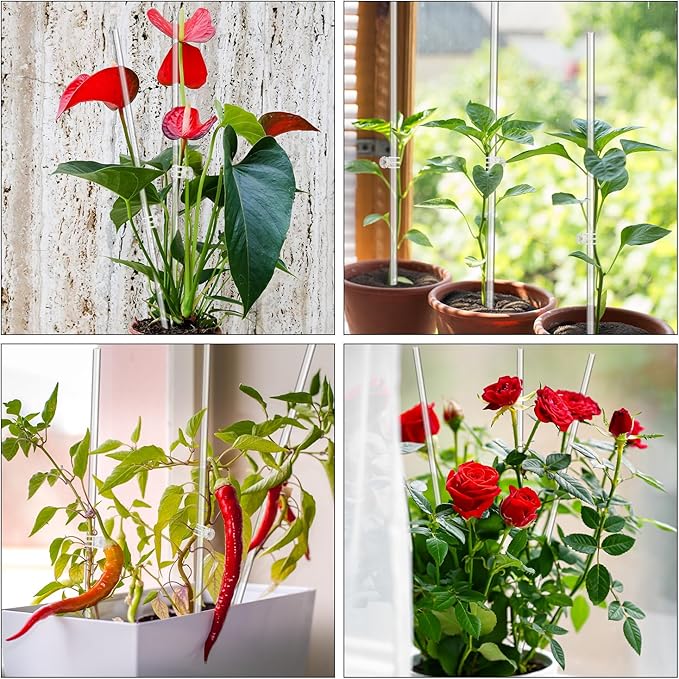 Plant Stakes,Plant Sticks 20PCS Acrylic Clear Plant Support Stakes,16 Inches Garden Single Stem Orchid Stakes for Indoor and Outdoor Plants,Orchid,Potted Plants,Tomatoes,Flowers(with 20PCS Clips)
