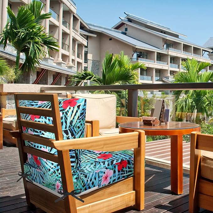 Hoteam 6 Set Outdoor Chair Patio Cushions Deep Seat Waterproof Chair Cushions 20 x 20 Inch for Patio Furniture Set Replacement Removable Seat and Back (20 x 20 Inch,Tropical Plant)