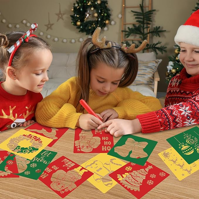 36pcs Christmas Drawing Stencils for Kids 8 Inches Holiday Sidewalk Chalk Stencils Painting Large Washable Reusable Christmas Themed Primary Shape Template for Kids Toddlers Preschool