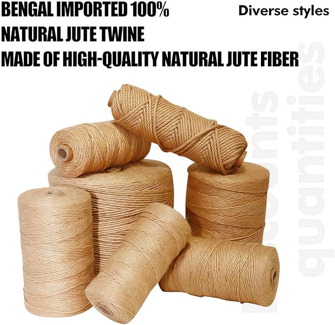 2MM Natural Jute Twine String — 1800Ft Brown Durable Jute Rope, Used for Hand Crochet, Climbing Plant, Gardening Flowers, Home Decorations, Art Crafts Gift Packaging, Weddings, Christmas