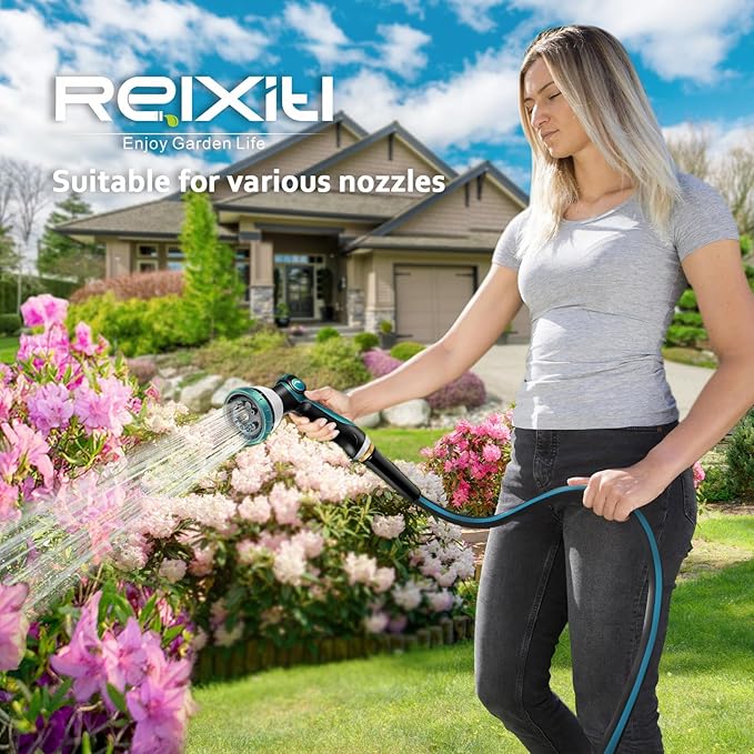Non-Expanding Garden Hose 50ft – Flexible, Burst-Resistant, Anti-Kink, 10-Function Spray Nozzle, Lightweight & Durable for Outdoor Use(Blue)