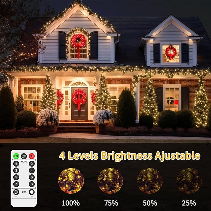 2 Pack Each 132 FT 400 LED Fairy Lights Plug In Christmas Lights Outdoor Decorations Waterproof String Lights with Timer 8 Modes Memory for Holiday Wedding Party Tree Wall Bedroom Garden-Warm White