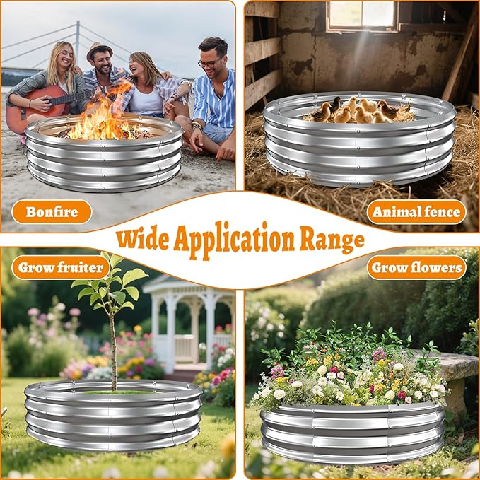 Metal Fire Pit Ring/Bonfire Fire Ring- 4 FT Diameter, 0.8 MM Thick,1 ft High, Durable and Stylish for Outdoor Fire Pits,Patios and Camping (Silver, 4X4X1 ft)