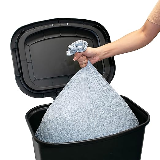 Glad Premium 20 Gallon Trash Can - Plastic Kitchen Waste Bin with Odor Protection of Lid, Stainless Steel Step On Foot Pedal and Garbage Bag Rings, Black